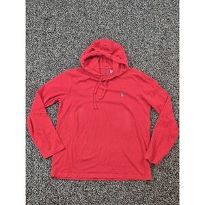 Polo Ralph Lauren Shirt Mens Small Red Hoodie Brown Pony Long Sleeve Preppy‎